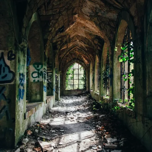 empty building ruins hallway
